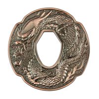 PTL Sports Tsuba Mokko Form in Metalloptik mit Drachenmotiv für Bokken
